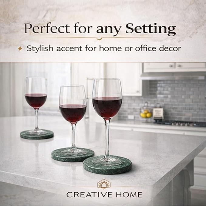 Creative Home Genuine Green Marble Stone Set of 4 Round Coaster Set