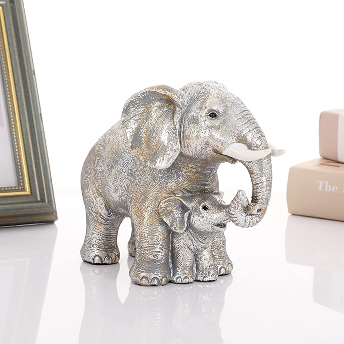 Good Luck Decorations Elephant Gifts for Women,Unique Figurines Decor for The Home, Room,Bathroom,Bedroom,Classroom Shelf Décor (Silver)