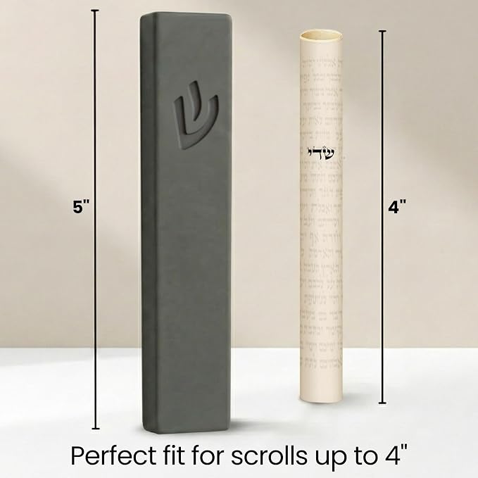 SURI Mezuzah – 5 Inch Gray Concrete Door Mezuza Case with Non Kosher Scroll, Judaica Contemporary Style, Fits a 4 Inch Mezuzah Scroll, Gift Box Included