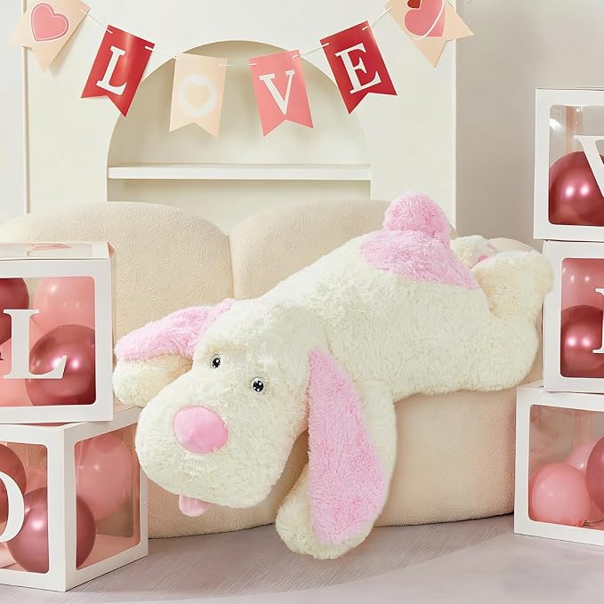 MorisMos Giant Dog Stuffed Animals, 51inch Large Stuffed Dog Plush Soft Big Pillow Gifts for Kids,Girls, Boys, Pink