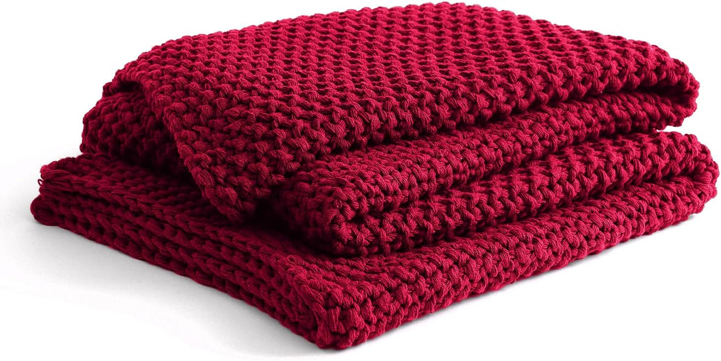 YnM Chunky Cotton Knit Throw Blanket, Cable Knit Throws for Bed Couch Sofa, Comfy & Relaxing, Decorative Piece for Farmhouse Modern Boho Rustic Scandinavian Chic Vibe, Red 50x60 Inches