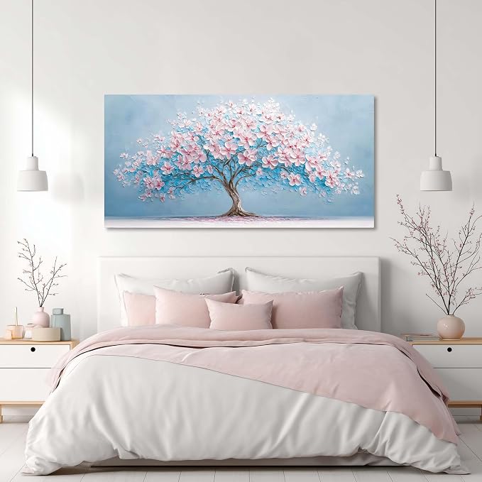 Ggaafet Pink Blue Tree Wall Art for Living Room Canvas Oil Painting Prints Beautiful Tree of Life Art Deco Modern Artwork Office Bedroom Family Dining Room Decor Extra Large