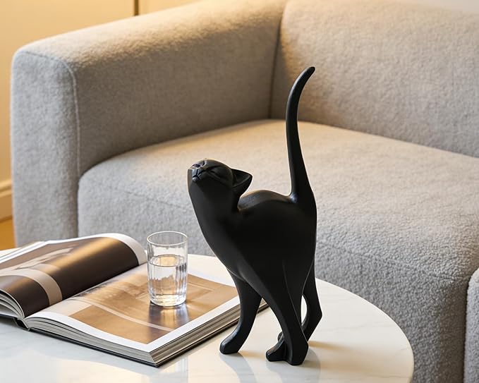 Black Cat Statue Modern Abstract, Home Office Shelf Decor, 7-Inch Vibrant Assorted Colors, Easy to Match Any Decor Style