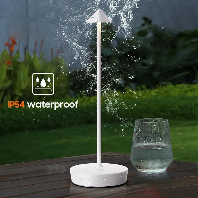 Set of 2 Rechargeable Cordless Table Lamp,6000mAh LED Battery Operated Desk Lamp Touch 3 Color Dimming Portable Outdoor Waterproof Table Light for Patio/Restaurant/Dining/Home (White)