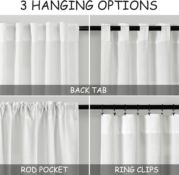 Nanspring Off White Kitchen Curtains 30 Inch Length Back Tab Light Filtering Linen Blend Semi Sheer Short Cafe Curtain Modern Elegant Mini Drapes for Small Window Basement RV Laundry Camper 26x30