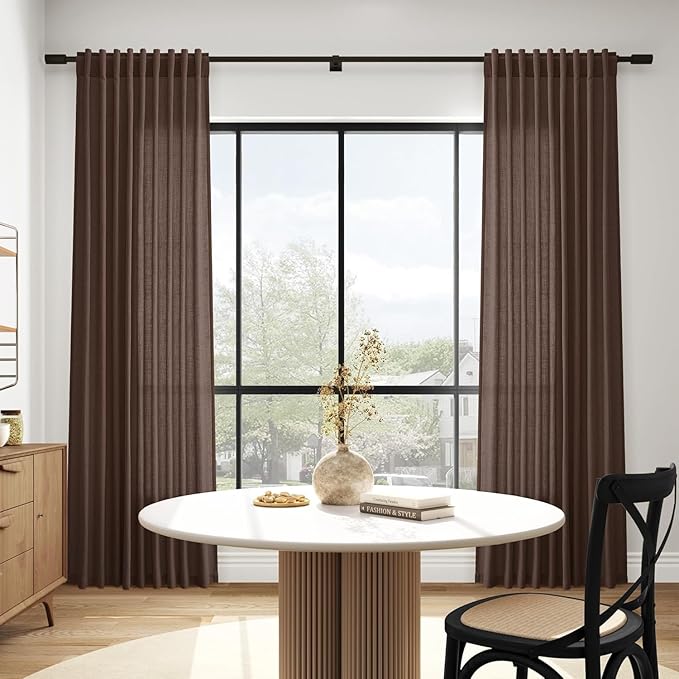 Cappuccino Linen Curtains 80 Inch Length for Living Room Light Filtering Semi Sheer Curtain Back Tab Rod Pocket Luxury Modern Rustic Home Decor Neutral Drapes for Bedroom Dinner Room 52x80, 2 Panels