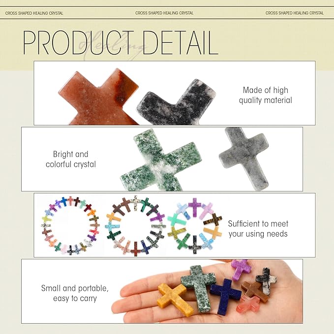 Nuenen 50 Pcs Easter Cross Crystal Stone Bulks 1'' Natural Crystal Wall Cross Shaped Worry Stones Charm Pocket Quartz Gift Halloween Easter Decor(3 Sizes,Classic)