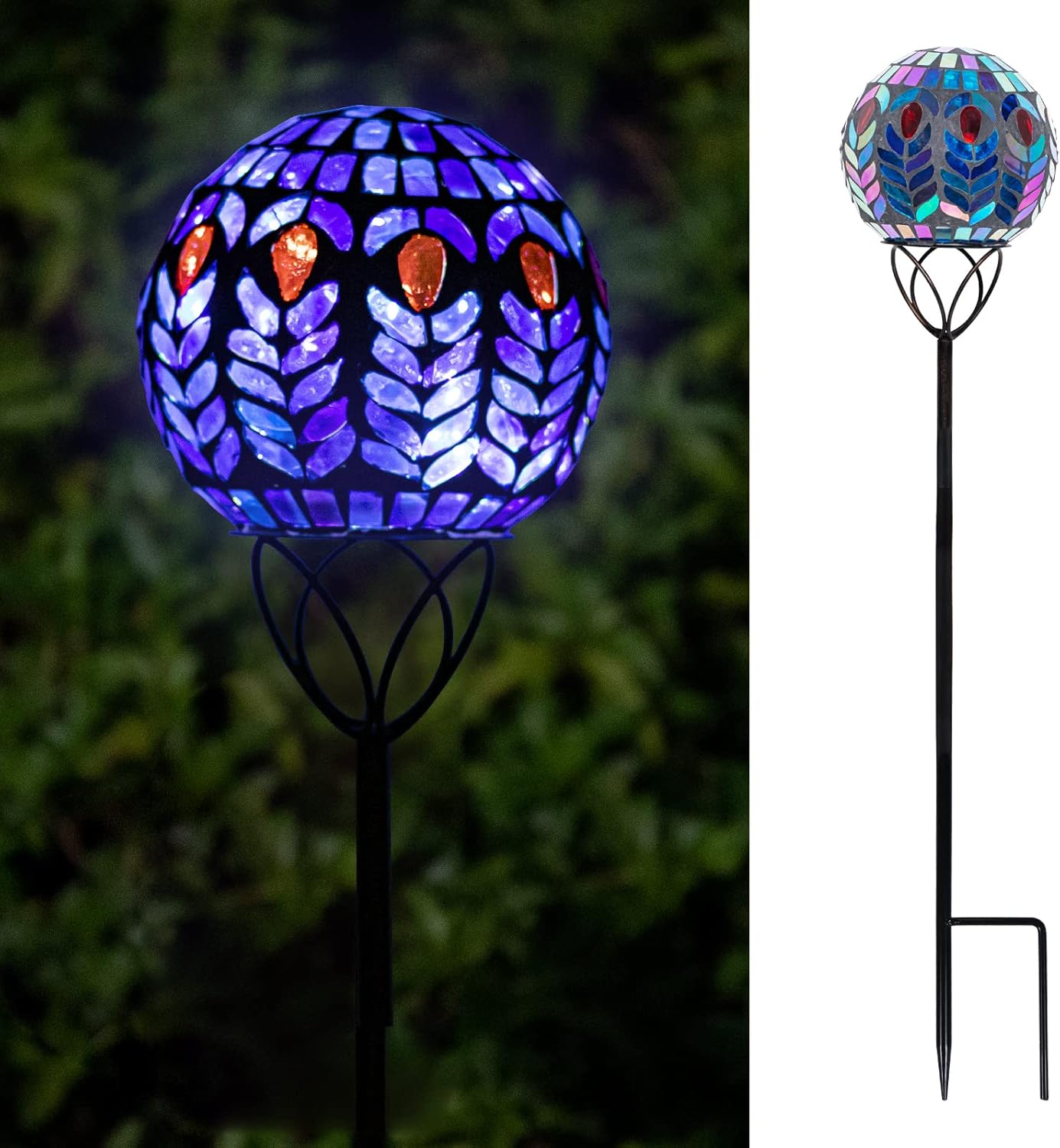 VCUTEKA Solar Lights Outdoor Garden Decor Mosaic Solar Garden Lights Waterproof Glass Ball LED Pathway Stake Light for Landscape Lawn Patio Yard Decoration 6 inch