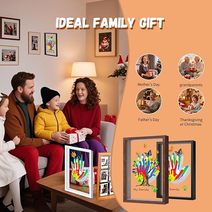 Brown Family Handprint Kit for 5 – Wooden Frame with 5 Clear Acrylic Boards, DIY Handprint Keepsake for Baby, Pet, Mom, Grandparents, Hand Mold Art Set with Non-Toxic Washable Paint (Brown)