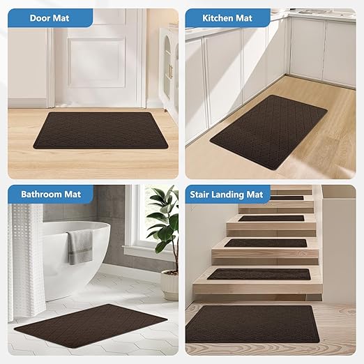 KOOTETA Non Slip Stair Treads Landing Rug for Wooden Steps Indoor, 20"X32" Landing Slip Resistant Stair Rugs for Kids and Dogs, Polyester Stair Landing Mat,Brown