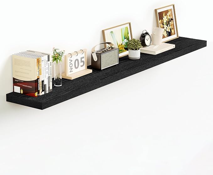 Vivelove 48 Inch Floating Shelves, Deep Wall Shelves with Invisible Brackets, Display Shlf for Bathroom Living Room Kitchen Bedroom Office Farmhouse Home Decor, 48" X 9.3" X 1.5" - Set of 1, Black