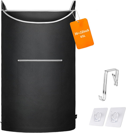 XL Hanging Laundry Hamper Bag, Black Door Hanging Hamper with Large Openging, Hanging Laundry Bag and Basket for Home, Dorm, or Travel,Durable and Stylish Design(Black 36x22Inch)