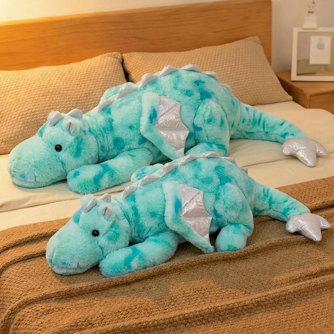 ARELUX Giant 50in 3Lb Big Colorful Green Dragon Large Stuffed Animals Cute Plush Toy Fuzzy Jumbo Teal Marble Dinosaur Pillow Plushies Cuddly Soft Green Pterosaur Plushie for Friends