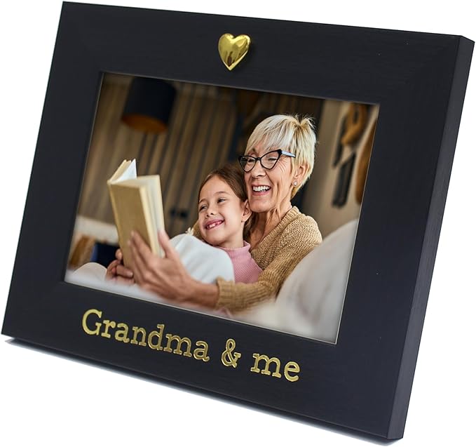 MIMOSA MOMENTS "Grandma & Me Black 4x6 Picture Frame with Gold Heart Ornament, Tabletop Display, Mother's Day Birthday Gift for Grandma from Granddaughter Grandson