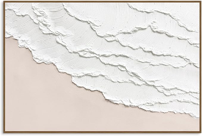 SAFERRYHOME Abstract Wave Textured Hand Painted Wall Art, 36"x24" Framed | Large Beach Texture Framed Canvas Wall Decor, Modern Sea Painting Neutral Landscape Artwork for Home Office Living Room