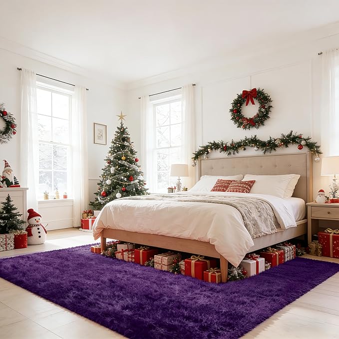 10X14 Large Area Rugs for Living Room Bedroom,Big Shag Rug for Bedroom Dorm,Soft Fluffy Indoor Carpet Nursery Rugs for Kids Girls Room Home Decor,Purple