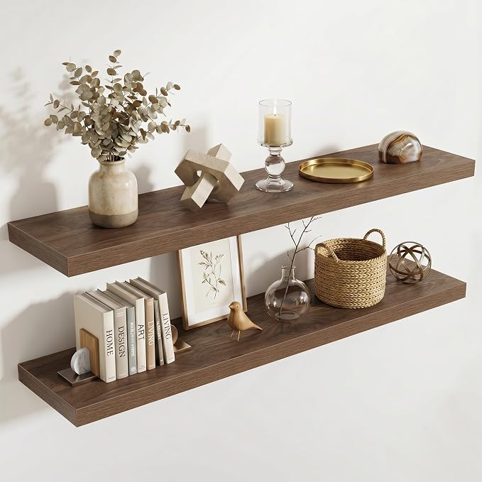 Acovy 10" Extra Deep Floating Shelves for Wall, 48" Long Wood Wall Shelves Set of 2 for Bathroom Bedroom Kitchen Living Room Laundry Room, Modern Floating Shelf for Home Decor