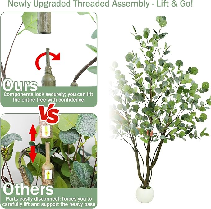 Caxchiling Artificial Eucalyptus Tree 5FT, Indoor Outdoor Faux Tree | Natural Trunk with White Planter for Home Office Living Room Front Door Decor