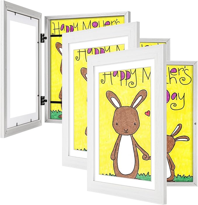 3-Pack White Kids Art Frames - 10x12.5 with Mat, 8.5x11 Without Mat, Changeable Front Opening, Holds Drawings, Crafts, Artwork