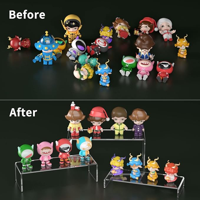 HIIMIEI Acrylic Display Riser, 3 Step 12" Large Acrylic Risers, Thickened to 5mm Clear Rectangular Display Shelf for Cupcake Stand, Tiered Display Stand for gemstone, curio, figurines, Collectibles