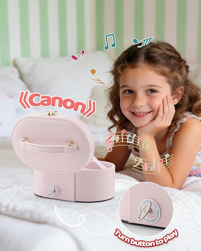 Vlando Musical Jewelry Box for Girls - Kid Music Box with Ballerina for Birthday Bedroom Decor - Valentines Day Birthday Gift for Girls Ages 4 5 6 7 8-12 Year Old - Pink