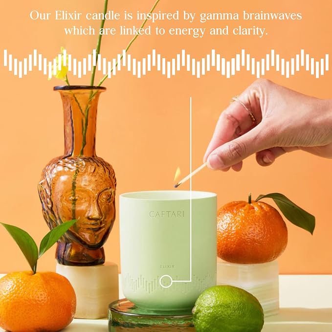 CAFTARI Elixir Scented Candle for Women & Men | Bergamot and Tea Accord | Non Toxic Candle | Premium Soy Coconut Wax Blend | Vegan Aromatherapy | Elegant Ceramic Jar | Luxury Gift | 10.5 oz