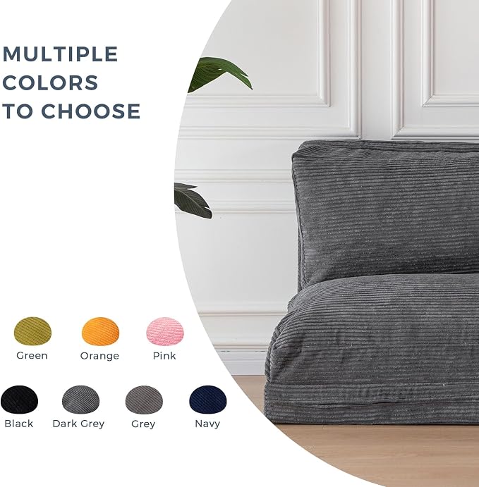 MAXYOYO Folding Sofa Bed, Extra Thick and Long Floor Sofa Convertible Chair with Washable Cover, Floor Couch Lounge Bean Bag Bed for Living Room, Dark Grey, 39x91 Inch