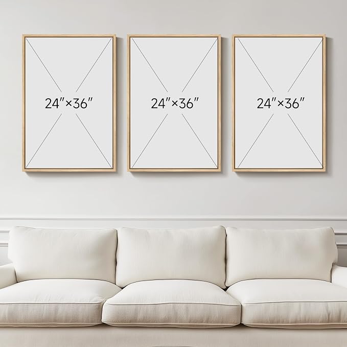 mxart Large Framed Boho Neutral Abstract Wall Art for Living Room, 3 Piece Black and Beige Canvas Prints Artwork for Walls, Modern Minimalist Boho Geometric Wall Art Decor for Hallway Dining Room, 24x36 In