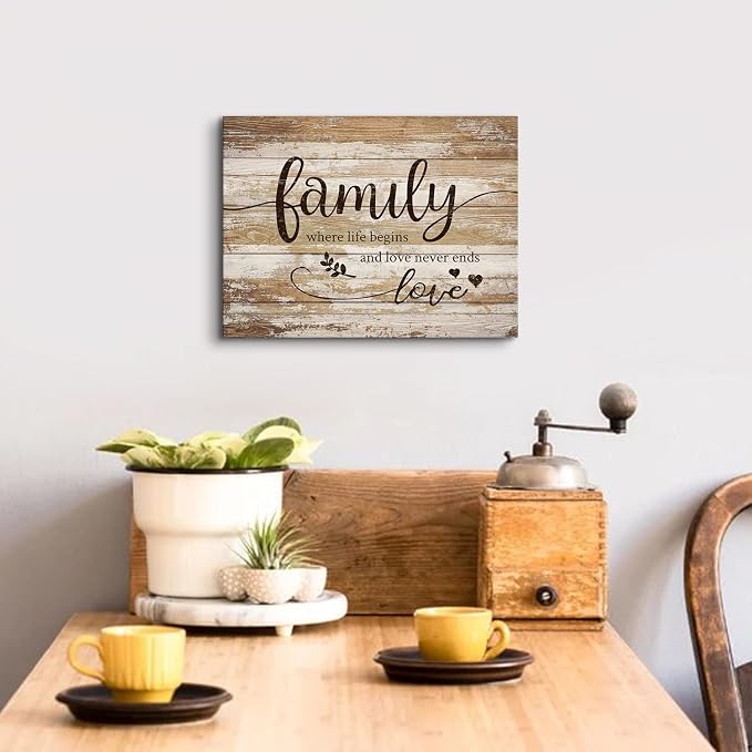 Rustic Bless Home Wall Decor Family Wall Art for Living Room Farmhouse Family Signs Pictures for Kitchen Dining Room Vintage Inspirational Motto Wall Prints Artwork Bedroom Entryway Decorations 12x16"