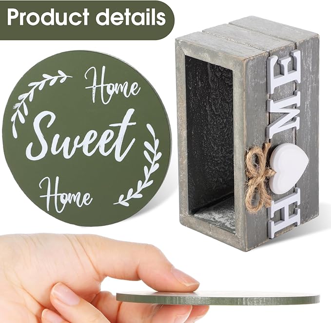 Queekay Coasters Set of 6 House Warming Gifts New Home Wooden Farmhouse Drink Coasters with Holder 4'' Funny Decoration for Kitchen Family Coffee Bar Tabletop Protection(Green)