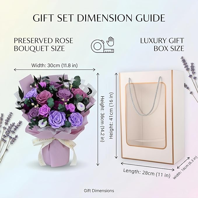 XTYFJGVA 16 Preserved Purple Roses Bouquet, Flowers for Delivery, Real Roses That Last 1-3 Years, Birthday Gifts for Women, Forever Flower Gifts for Mom, Wife, Grandma, Her on Mothers Day, Anniversary