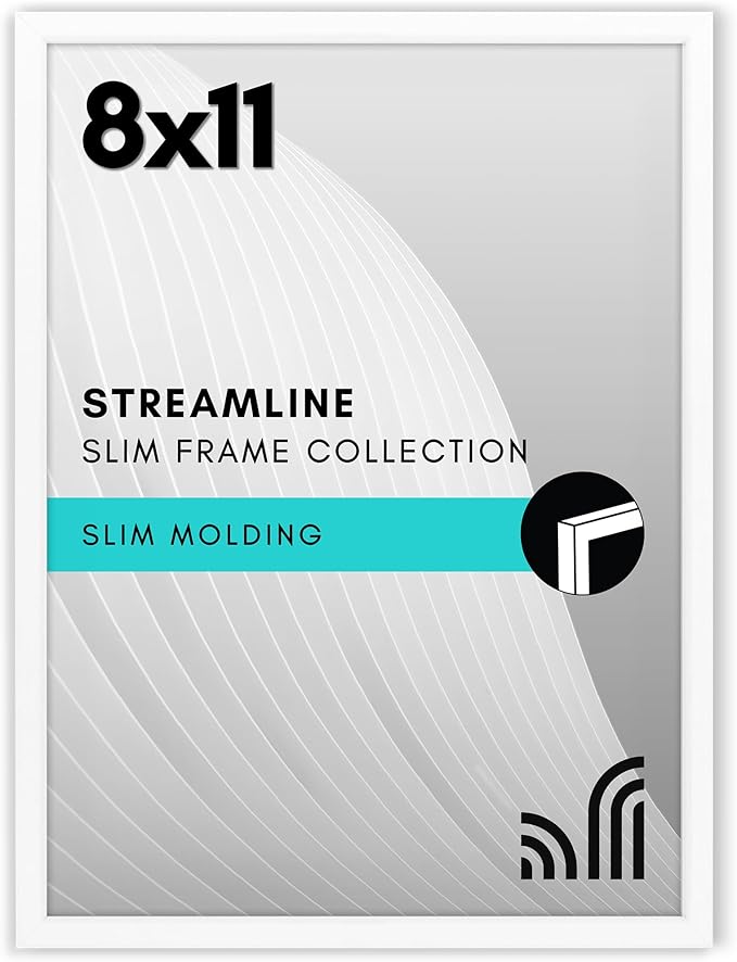 Americanflat 8x11 Picture Frame with Shatter-Resistant Glass - Streamline Collection - Thin Border Photo Frame for Tabletop and Wall Display - Hanging Hardware and Easel Stand Included - White
