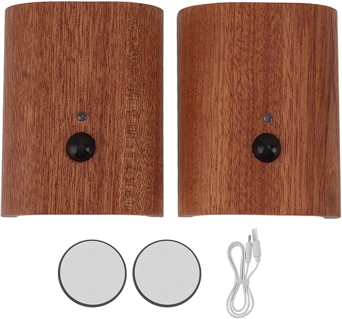 gernie 2Pcs Motion Sensor Night Light, USB Rechargeable Magnetic Wall LED Light Wooden Motion Sensor Stairway Night Light for Bathroom, Hallway, Stairs, Bedroom, Kitchen