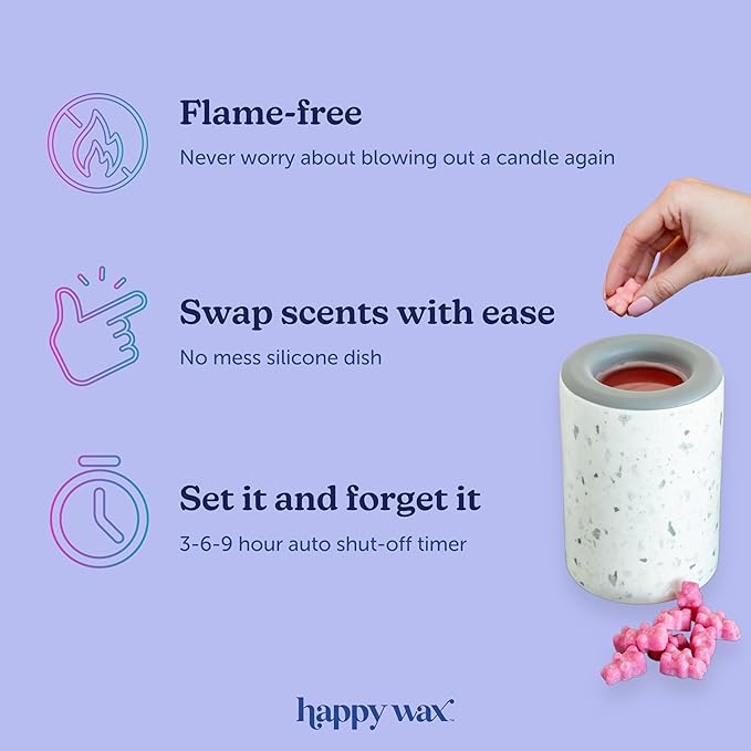 Happy Wax Marble Outlet Timer Wax Warmer with Cozy Cabin Collection Wax Melt Gift Set - 6 Total Oz - Bonfire, Bourbon & Wood and Pine Forest