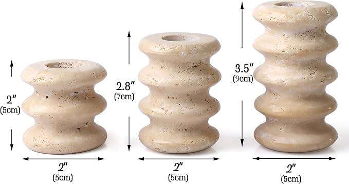 Vixdonos Natural Stone Candle Holder Set of 3 Taper Candle Candlestick Mantle Candle Stand for Home Decor,Wedding,Party and Table Centerpieces(White)