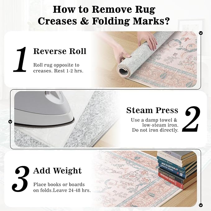 DCX 9x12 Pink Vintage Floral Rug, Machine Washable Non Slip Low Pile Carpet for Girl’s Bedroom, Nursery, Dorm, Kid & Pet Friendly Soft Stain Resistant Rug