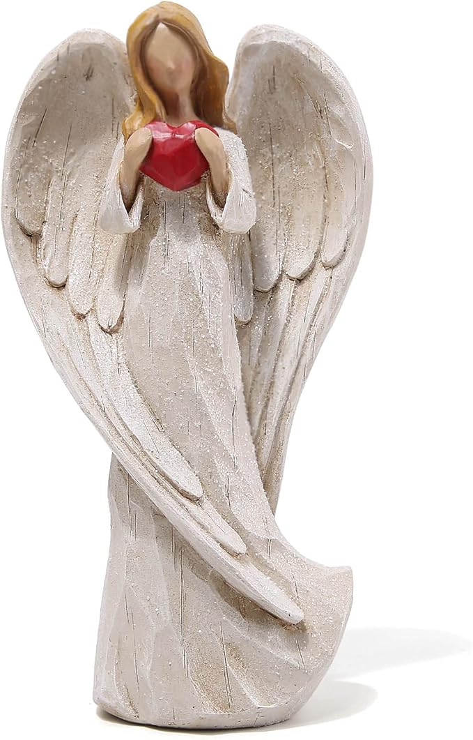 Hodao 8.75inch Resin Praying Angel Sculpture Figurine for Gifts Home Decoration Praying commemorating Angel Statue, exquisitely Carved and Hand-Painted Characters (with Hear)