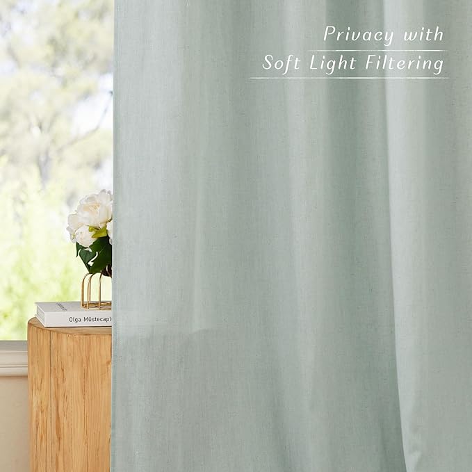 NICETOWN Rustic Linen 132 inch Long Curtains for Living Room, Grommet Privacy Added Thick Linen Weave with Light Filter Window Curtains & Drapes for Bedroom, Sage Green, W55 x L132, 2 Panels