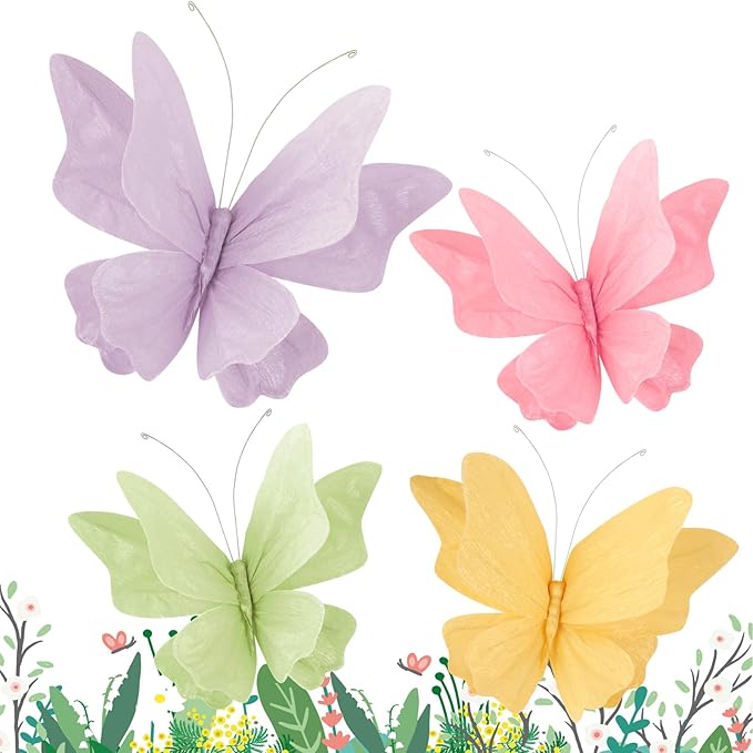 SUNBEAUTY Butterfly Party Decorations, 3D Paper Butterfly Decoration, Hanging Paper Butterfly for Baby Shower Decorations Girls, Women, Paper Flowers for Wall Decoration, Set of 4
