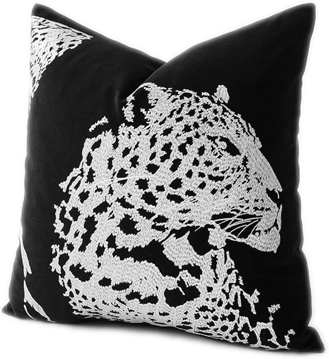 Croker Horse 20x20'' inches Throw Pillow Cushion Covers - Black Embroidery Leopard Cheetah Luxury Modern Style Couch Sofa Pillow Cover for Living Room Bedroom