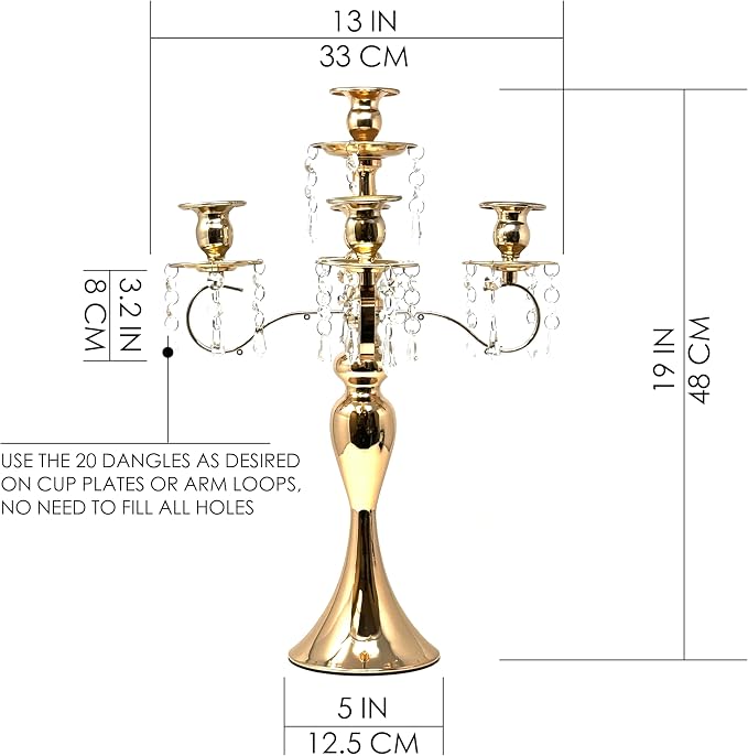 Allgala Candlestick 19" 5-Arm Gold Plated Taper Candle Holder Candlestick Candelabra for Home and Party Decoration Banquet Wedding Formal Dining