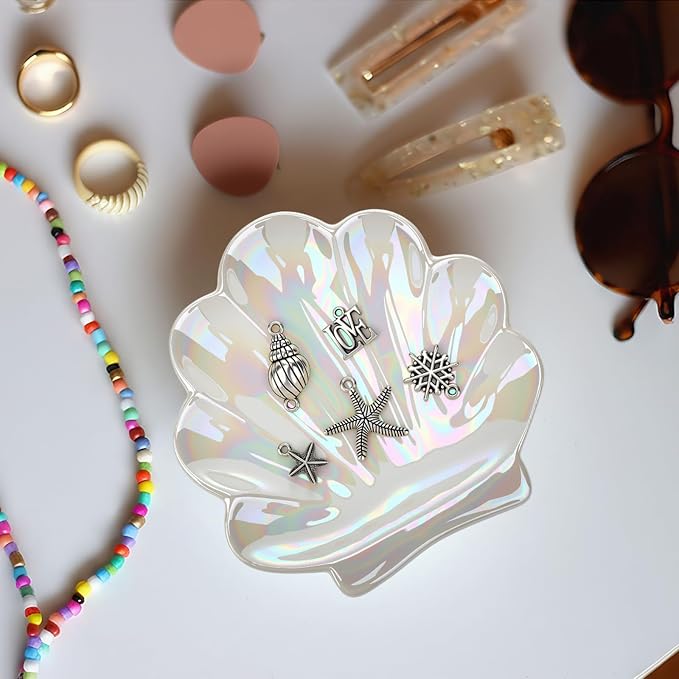 8 Pcs Shell Trinket Dish Seashell Jewelry Dishes for Women Shell Ceramic Jewelry Dish Tray Ceramic Ring Holder Decorative Trinket Tray Organizing Rings Earrings Necklaces Keys for Home Decor