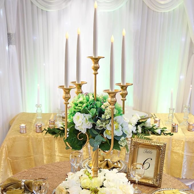 Metal Candelabra Gold Candle Stand 20in Tall, 5-Candle Candlestick Holder for Taper Candles, Candle Holder for Wedding Centerpiece Christmas Valentine Holiday Party Event Reception Decor, 2Pcs