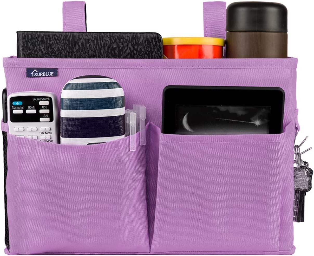 Surblue Caddy Hanging Organizer Bedside Storage Bag for Bunk and Hospital Beds, Purple, Small