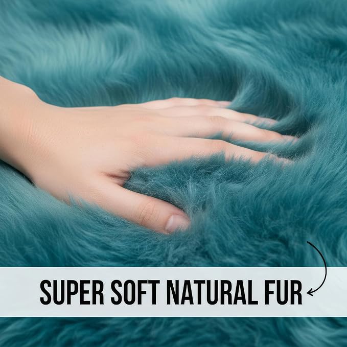 Super Area Rugs Beach Blue Genuine Sheepskin Rug 2x3 ft, Real Fluffy Single Pelt Fur Accent Rug for Chair, Seat Cover, Nursery & Home Decor, Natural & Soft Shaggy Throw