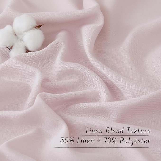 NICETOWN Blush Pink Linen Curtains for Kitchen, Thick Flax Small Window Treatments Semi Sheer Privacy Assured with Light Through for Cafe/Bathroom, W55 x L36, 2 Panels