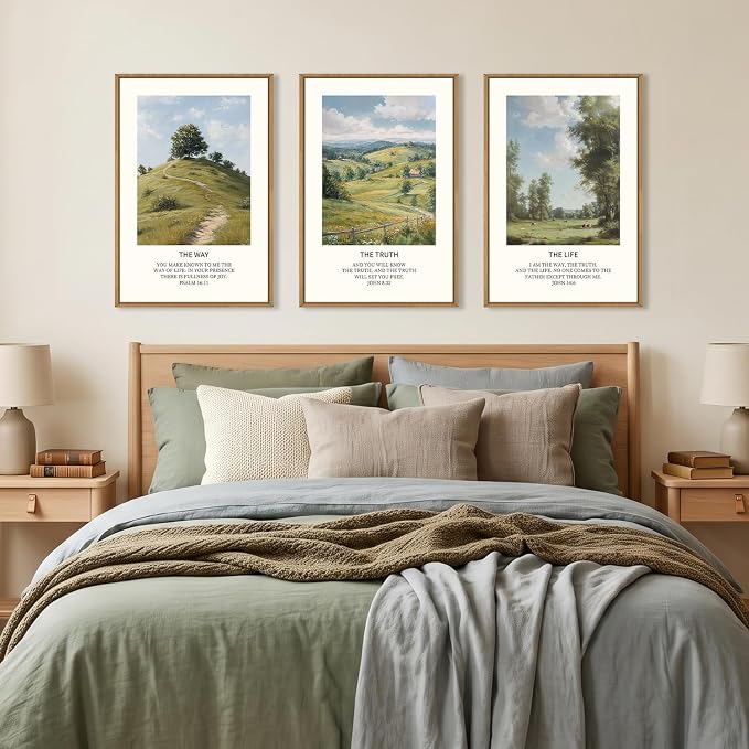 BICERE Large Christian Bible Framed Canvas Wall Art Set,Jesus Verse Vintage Wall Decor,Nature Scripture Landspaces Art Prints,Religious Artwork for Living Room,Dining Room,Farmhouse-16 x24 x3