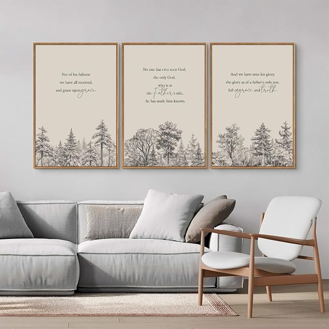 KYLESONLIE Large Christian Bible Verse Framed Canvas Wall Art, Inspirational Jesus Scripture Posters Wall Decor, Nature Forest Zen Art Paintings for Living Room Bedroom Dining Room Church 16"x24"x3