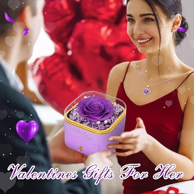 Beferr Birthday Gifts for Women Preserved Real Rose with Necklace Eternal Roses Forever Flowers for Delivery Anniversary Mothers Gifts for Mom Her Grandma Wife Sister from Daughter Son