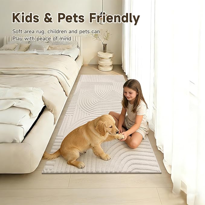 Pauwer 3x6 Washable Area Rugs for Living Room Modern Beige Solid Color Soft Fluffy Rugs for Bedroom Non Slip Boho Accent Indoor Mat Floor Carpet Cover for Kids Dining Room Kitchen Office